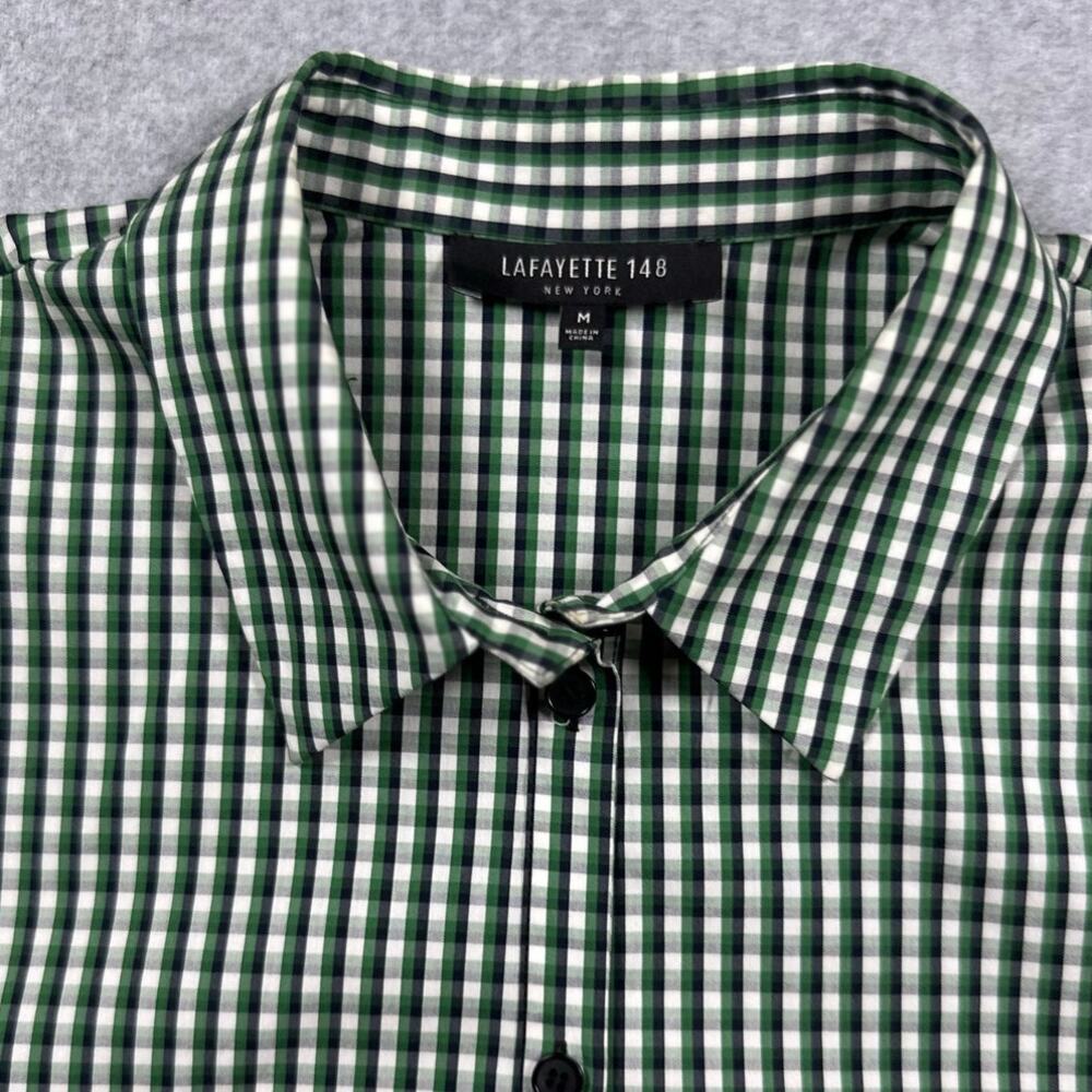 Lafayette 148 New York Button Up Shirt Women Medium Green Checked Long Sleeves - Picture 5 of 6